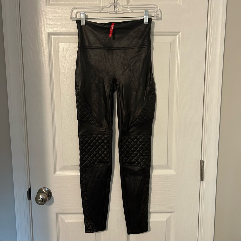 Spanx Moto Faux Quilted Leather Leggings, Black S
